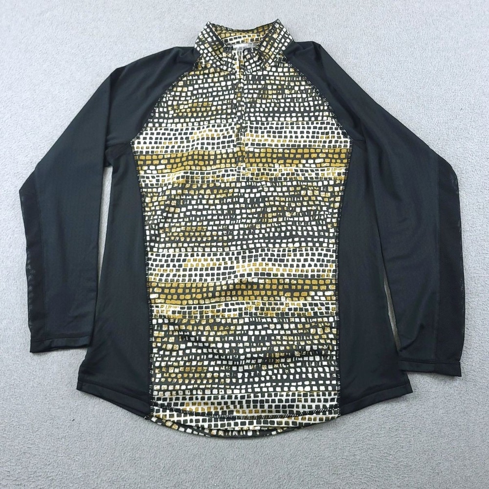 SanSoleil Top Womens Small Black Gold Geometric Quarter Zip UPF 50 Golf Tennis
